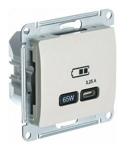 Розетка USB type C Systeme Electric GLOSSA, скрытый монтаж, молочный, GSL000927